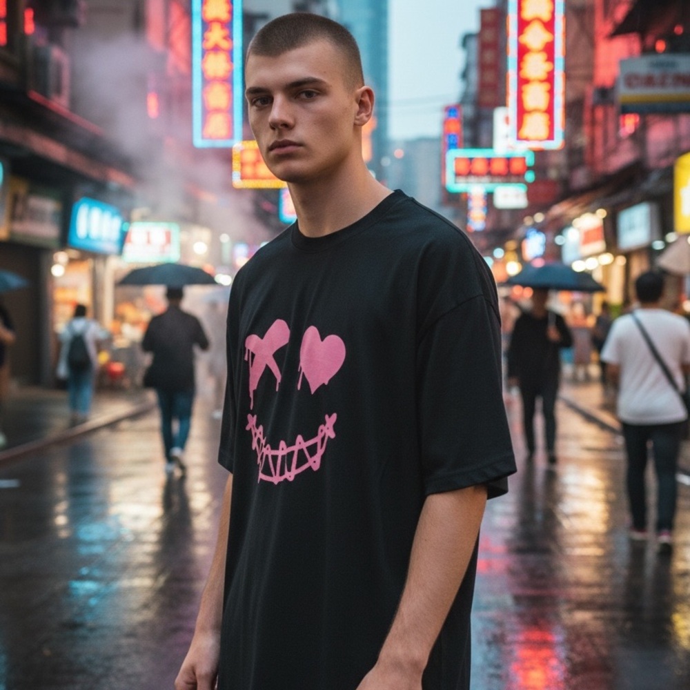 Black‎ Tee with Pink Graphic